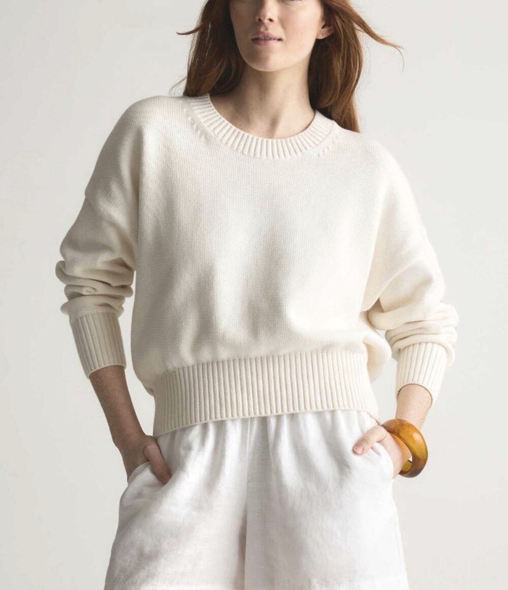 Quince 100% Organic Cotton Boyfriend Crew Sweater Ivory XS A011202